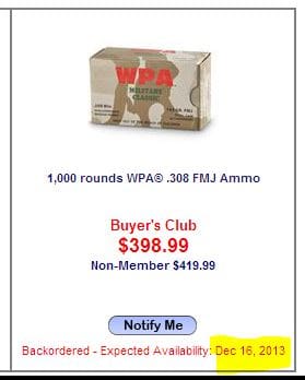 Back ordered .308 ammo