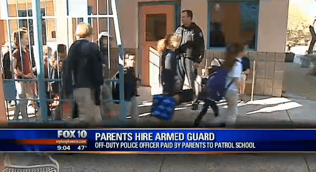Armed guard at El Dorado private school in Scottsdale Arizona (courtesy myfoxphoenix.com)