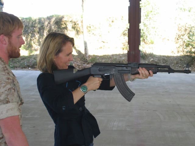 Former Congresswoman, spree killer survivor turned gun control advocate Gabrielle Giffords with an AK-47 (courtesy facebook.com)
