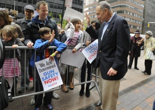 Senator Schumer gins-up his supporter. (courtesy nydailynews.com)