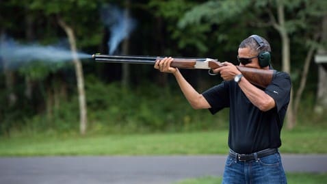 The President fires his partially ported shotgun (courtesy absnews.com)
