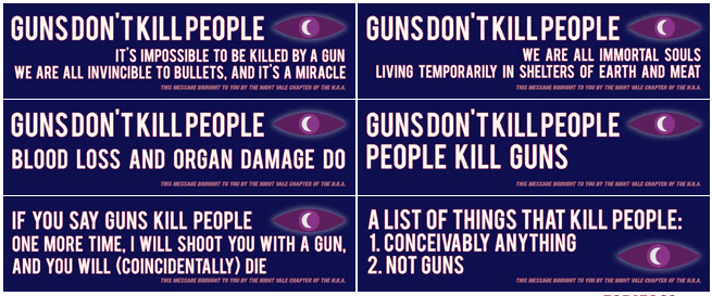 Guns don't kill people retort-stickers (courtesy topatoco.com)