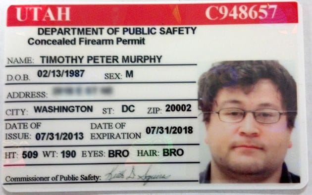 Tim Murphy's Utah Concealed Firearm Permit (courtesy motherjones.com)