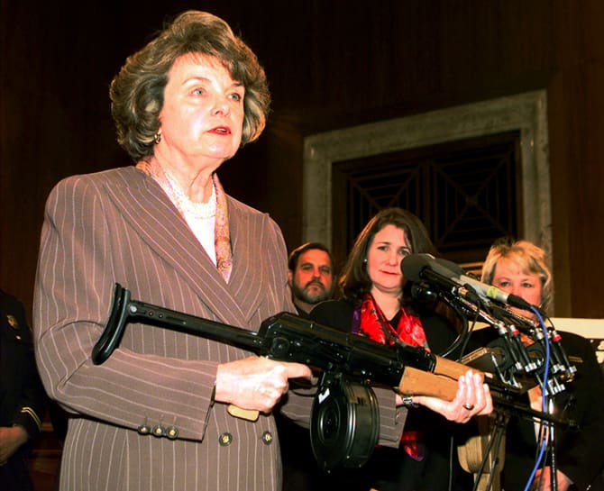 Senator Feinstein demonstrates trigger control on an AK-47 (courtesy wired.com)