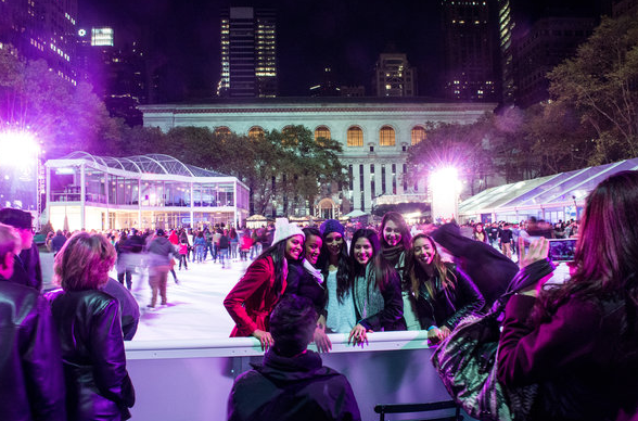"Crowds lined up and packed the Bryant Park skating rink Saturday night, seemingly unfazed by a violent attack a week earlier." (picture and caption courtesy nytimes.com)
