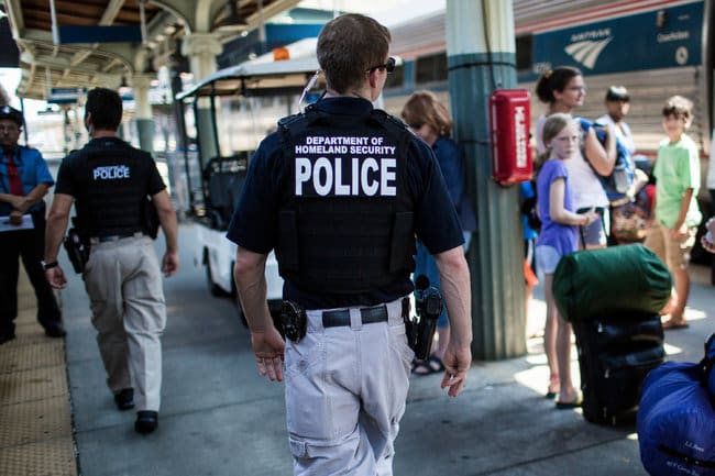 TSA VIPR squad wearing DHS shirts at Washington's Union Station in July 2013 (courtesy nytimes.com)