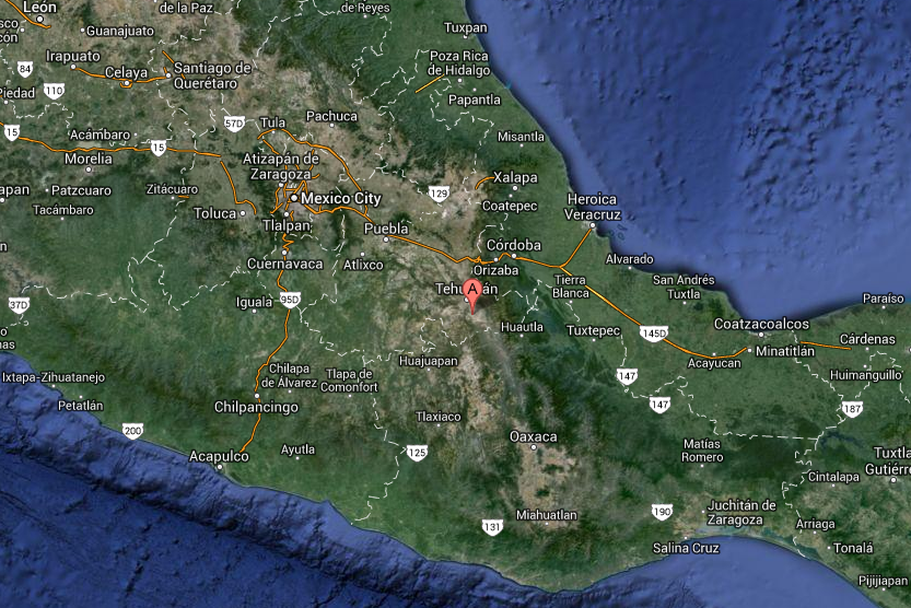 "A" marks San Gabriel Chilac, Puebla Mexico ‎(courtesy Google Maps)