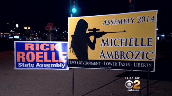 Michelle Ambrozic’s campaign sign  (courtesy losangeles.cbslocal.com)