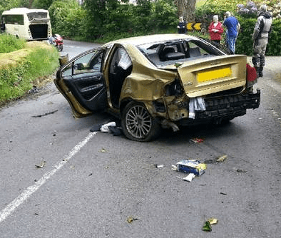 "The scene of a crash at Clara Vale close to Laragh, Co.Wicklow where four men carjacked German tourists. Photo: Michael Kelly" (courtesy independent.ie)
