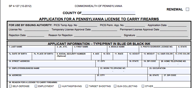 Pennsylvania LTC application (courtesy montcopa.org)