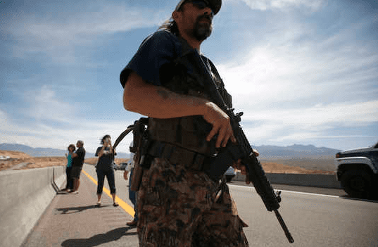 Picture of Bundy Ranch militia man accompanying Daily Kos article on slowing AR-15 sales (courtesy dailykos.com)