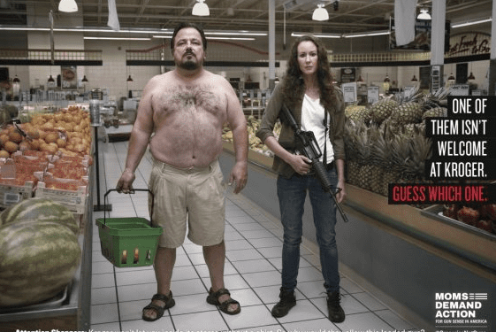Moms Demand Action for Guns Sense In America's new anti-open carry in Kroger ad (courtesy huffingtonpost.com)