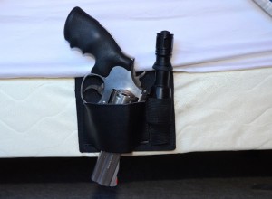 Sharkgunleather Mattress Holster with Smigth & Wesson 686 and tactical flashlight the right way up (courtesy The Truth About Guns)