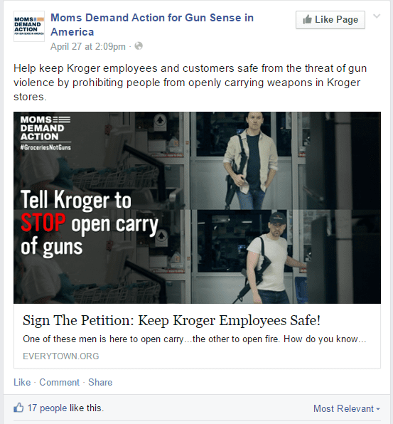 Anti-open carry Kroger petition (courtesy faceboo.com)