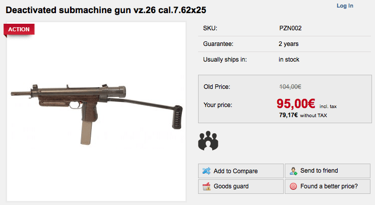 Deactivated submachine gun vz.26 cal.7.62x25 (courtesy afg-defense.eu)