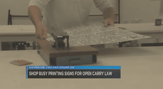 Texas open carry prohibited sign in production (courtesy kcbd.com)