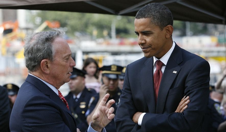 Together again- Michael Bloomberg and President Obama (courtesty washingtontimes.com)