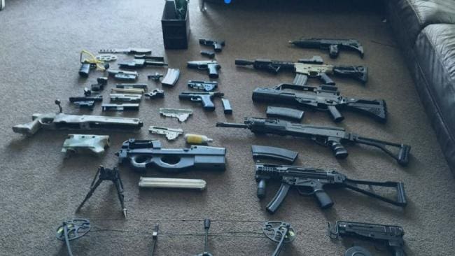 (Part of Cory Harrison's seized arsenal" (text and photo courtesy dailytelegraph.com.au)