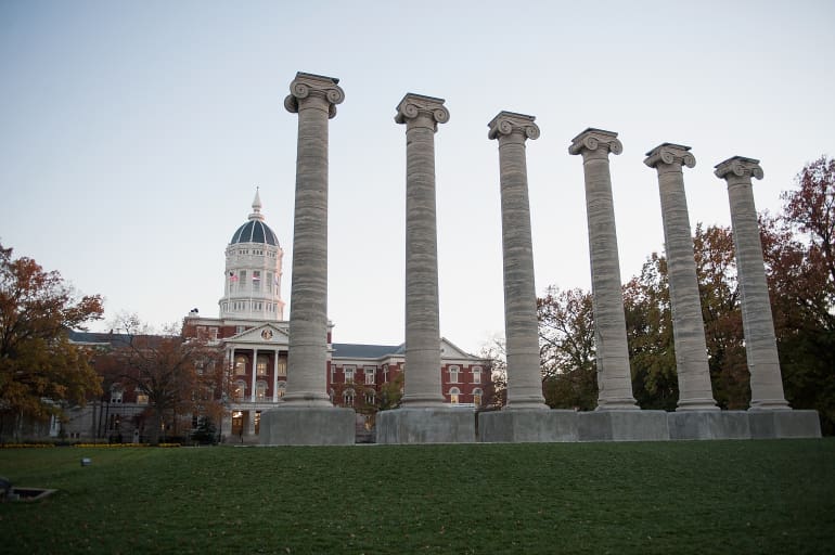 COLUMBIA, MO - NOVEMBER 10: Academic Hall on the campus of University of Missouri - Columbia is seen on November 10, 2015 in Columbia, Missouri. The university looks to get things back to normal after the recent protests on campus that lead to the resignation of the school's President and Chancellor on November 9. (Photo by Michael B. Thomas/Getty Images)