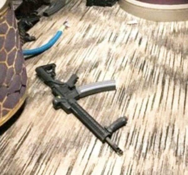 Las Vegas shooter's AR-15, equipped with a large capacity magazine and bump fire stock (courtesy dailymail.co.uk)