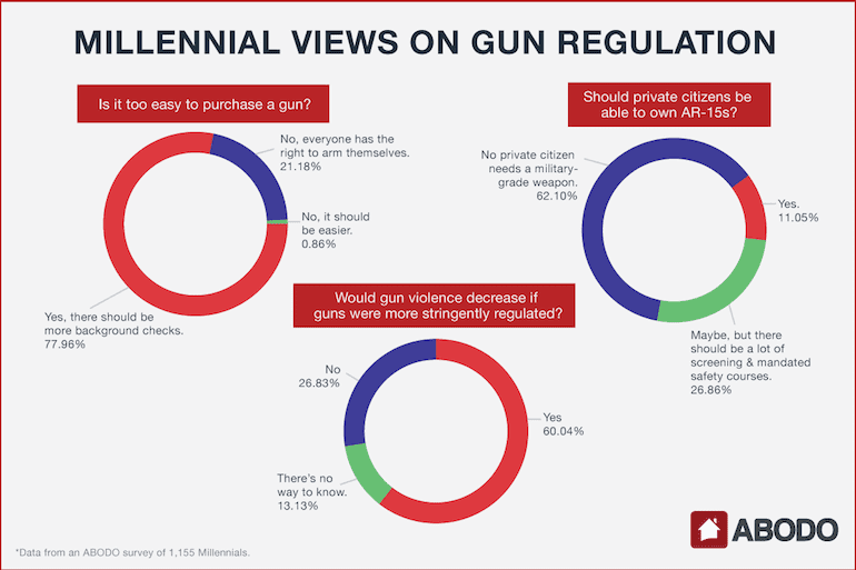 Millennials [alleged] views on gun regulation (courtesy abodo.com)