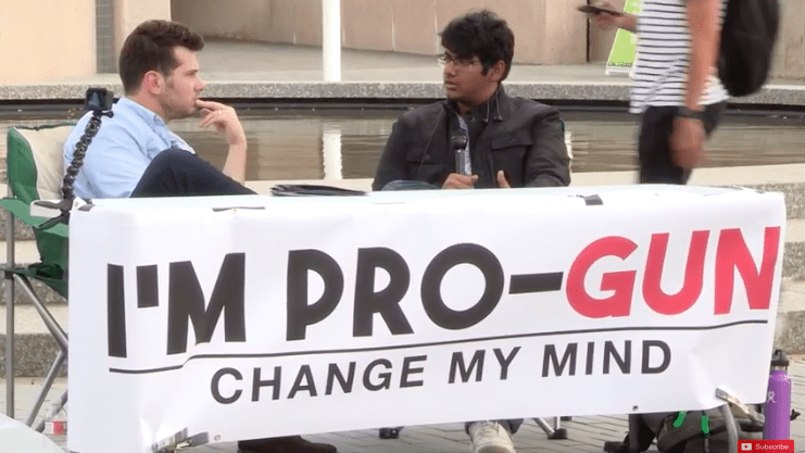Steven Crowder wants to see if university students can change his mind about guns. 