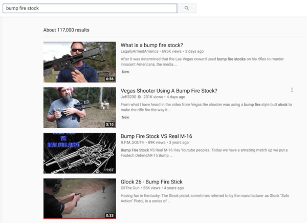 Search result for "bump fire stock" (courtesy youtube.com)