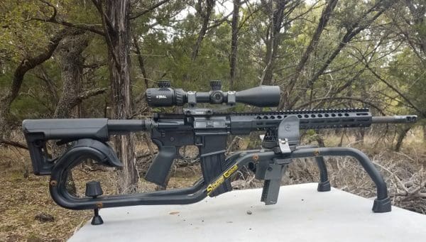 FN15 DMRII on Stinger Rest (photo courtesy of JWT for thetruthaboutguns.com)