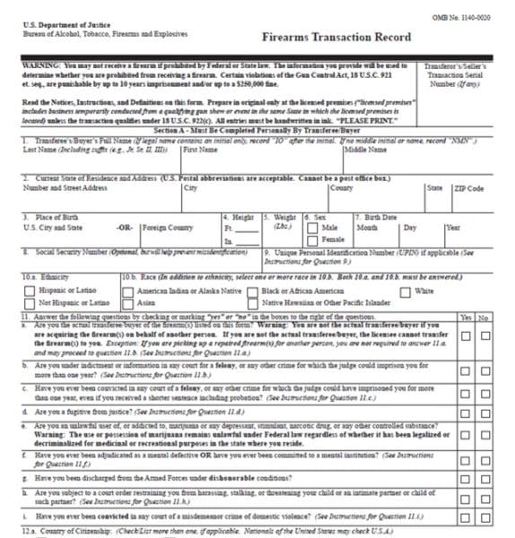 ATF form 4473 (courtesy atf.gov)