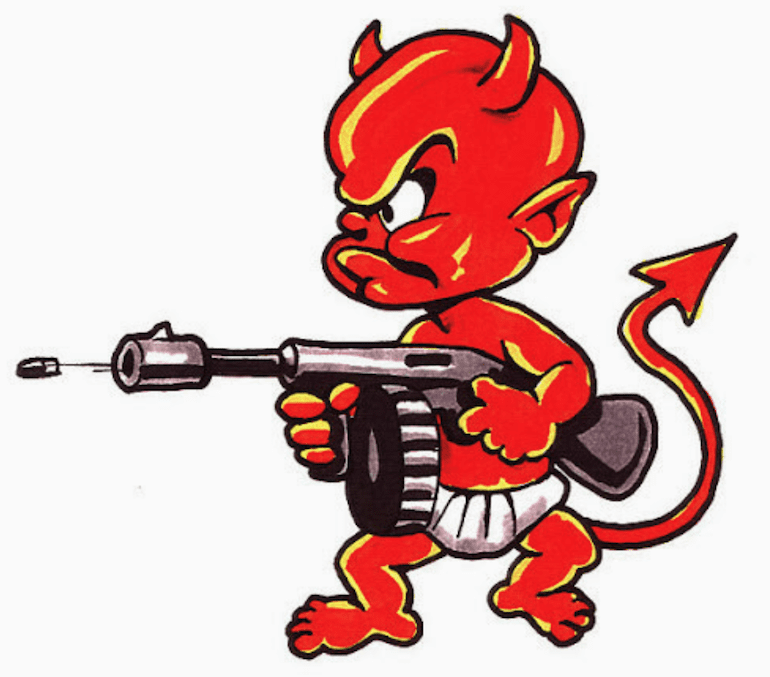 Devil with machine gun tattoo (courtesy tattoosideas.co.uk)