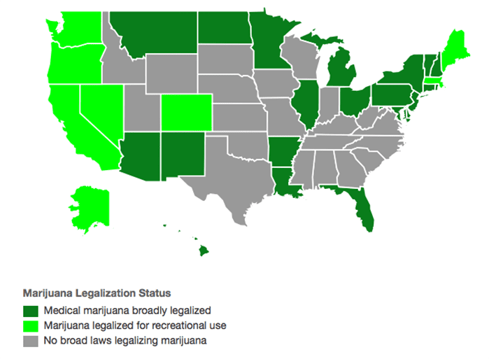States that have decriminalized or legalized marijuana