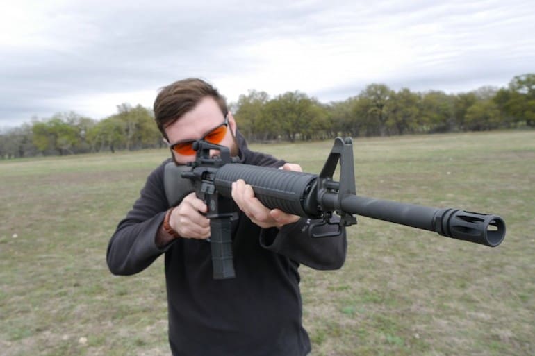 Tyler Kee using M4's iron sights (courtesy thetruthaboutguns.com)