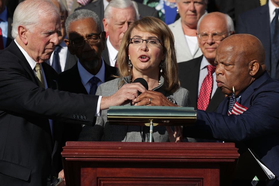 Gabby Giffords is pushing "gun reform" (courtesy observer.com and Getty)