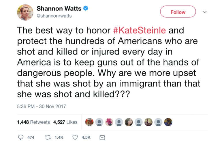 Shannon Watts conveniently ignores the fact that the gun that killed Kate Steinle was stolen.