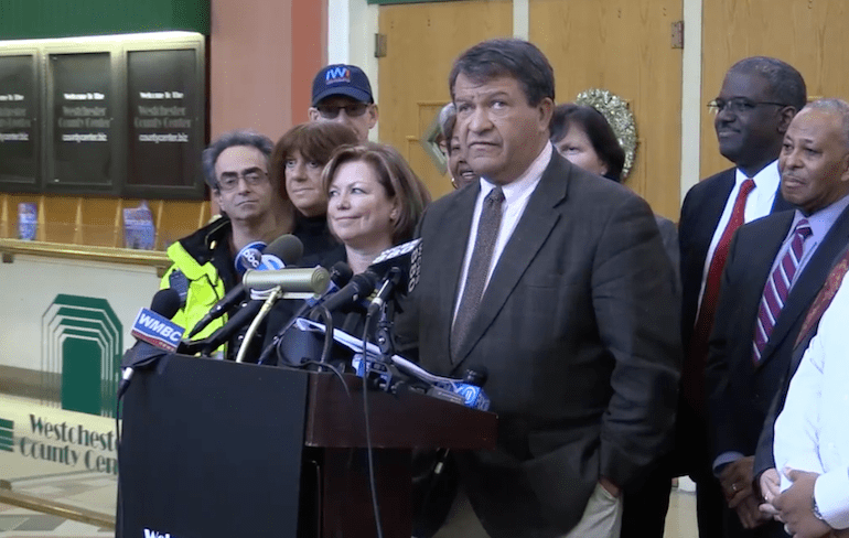 Westchester County Executive George Latimer announces an executive order banning gun shows at the Westchester County Center (courtesy lohud.com)