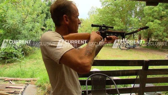 Joe, an Australian armed with a crossbow (courtesy 9news.com.au)