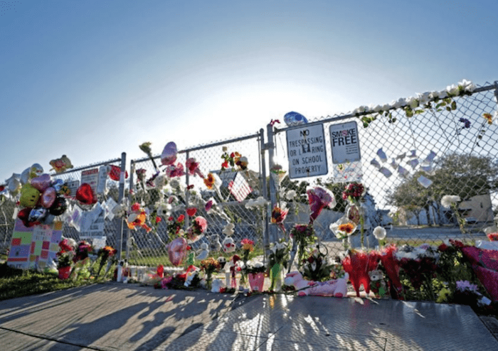 Memorial for victims of the Parkland, Florida high school mass shooting (courtesy forbes.com)