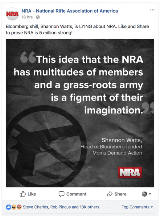 NRA Facebook post (courtesy facebook.com)