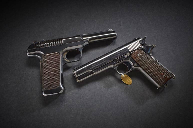 Colt No. 5 and Savage No. 4 trials pistols , springfield armory Savage: 45 cal. utica, NY, pat. NOV 21, 1905 Colt: Hartford, CT, pat Dec 1905