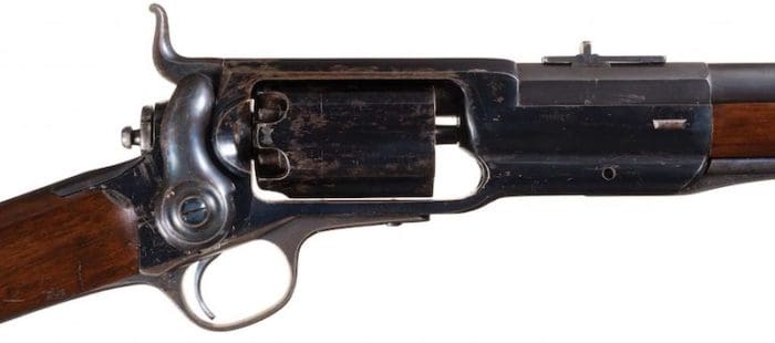 Revolving action - Colt Model 1855 Full Stock Sporting Rifle (courtesy rockislandauction.com)