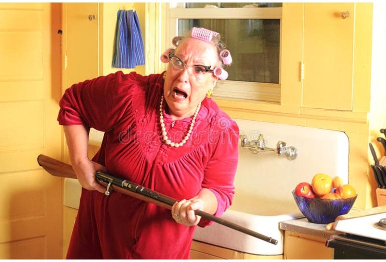 granny home defense fearful shotgun burglar