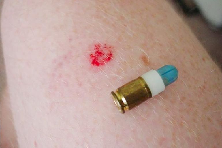Simunitions force on force training rounds non-lethal welt skin hurt