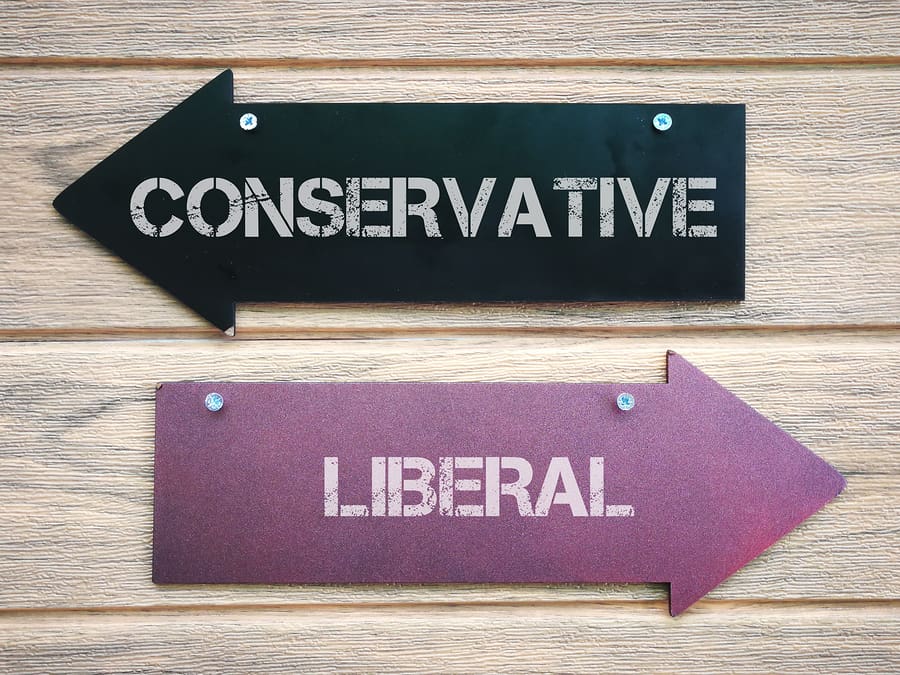 Conservative to the left, liberal to the right
