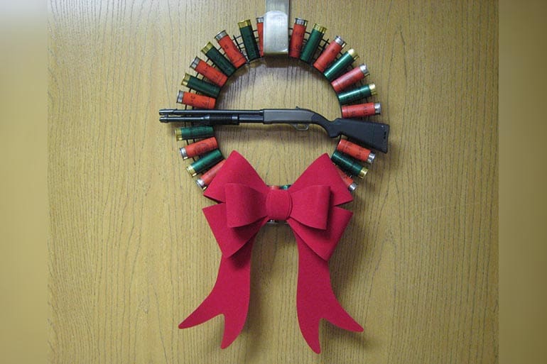 merry christmas wreath shotgun shells gun