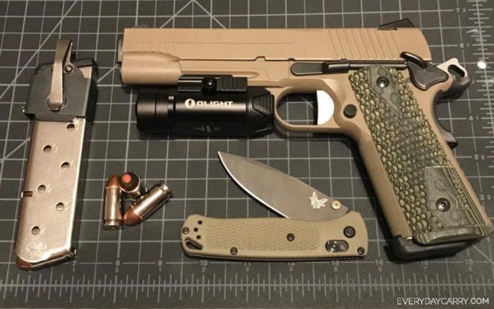 SIG Scorpion with an Olight and Benchmade folder