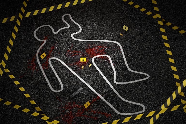 crime scene tape outline shooting body