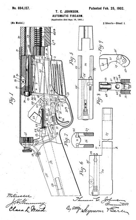 T.C. Johnson’s U.S. Patent for the blow-back semi-automatic action