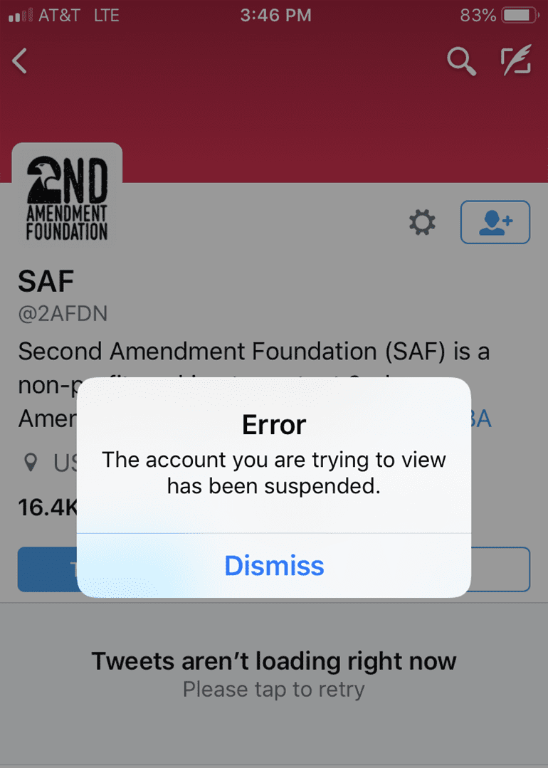SAF Twitter account suspended