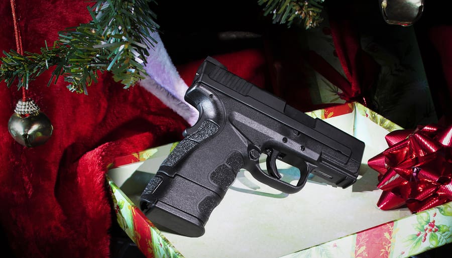 Handgun Still In A Box Under A Christmas Tree