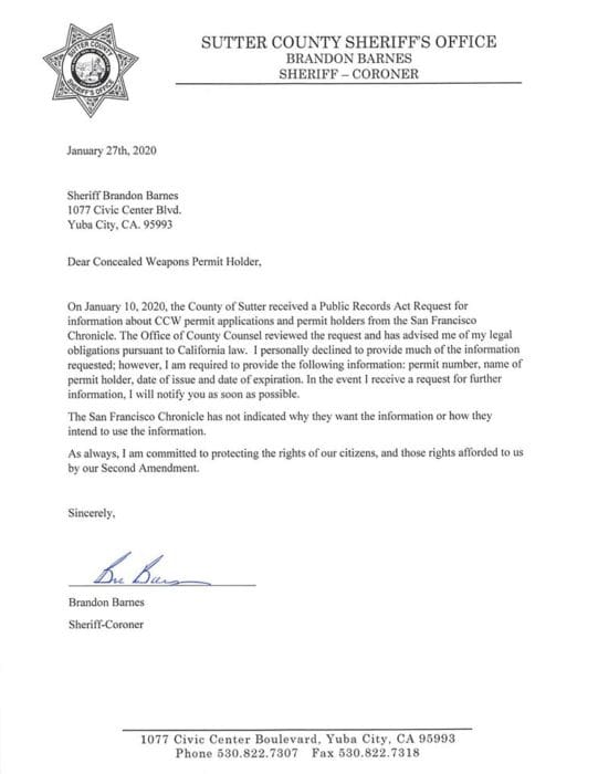 San Francisco Chronicle CCW Gun public records request